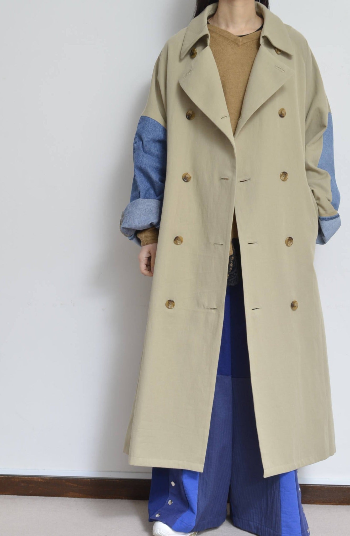 DENIM SLEEVE TRENCH COAT/BEG/02 – here/YEAH RIGHT!!