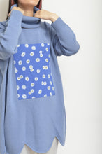 Load image into Gallery viewer, RIPPLE WAVE HEM KNIT P/O w/NECK PARTS(BLUE)