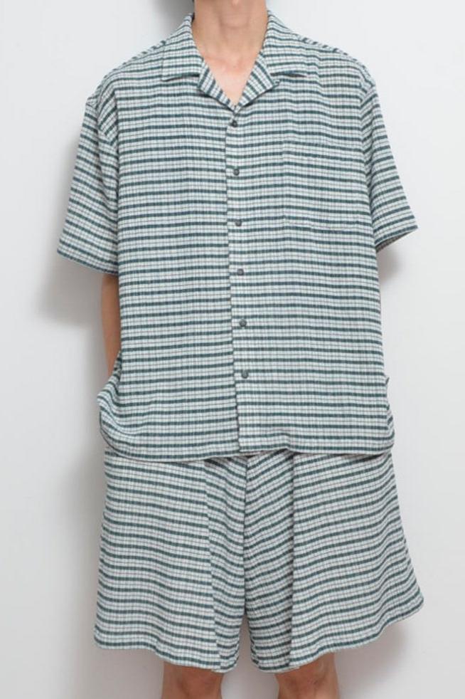 CHECK OPEN COLLAR S/S SH_GREEN CHECK/01 size