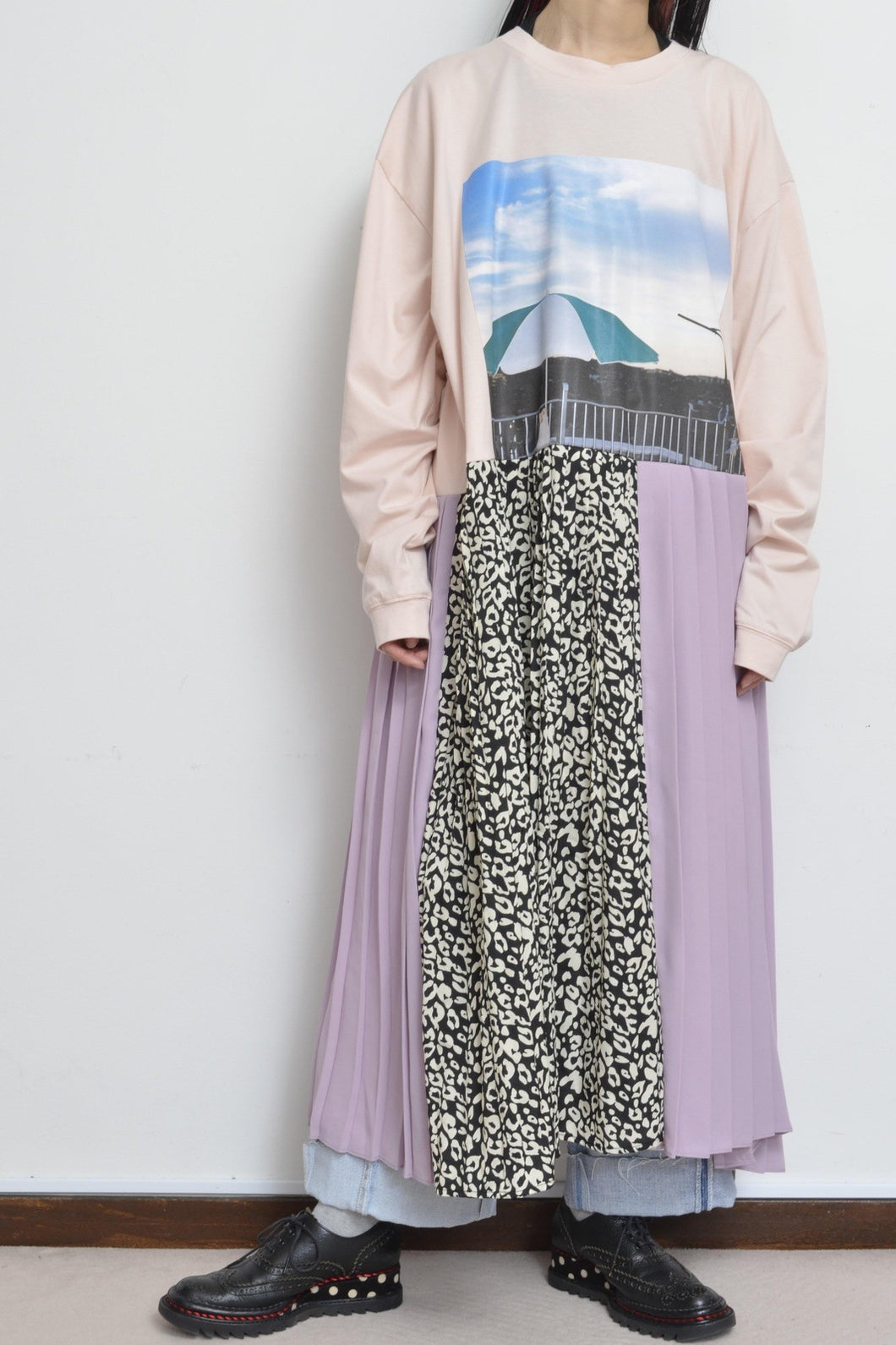 PLEATS OP_PRINT L/ST (02_PNK/PARASOL)