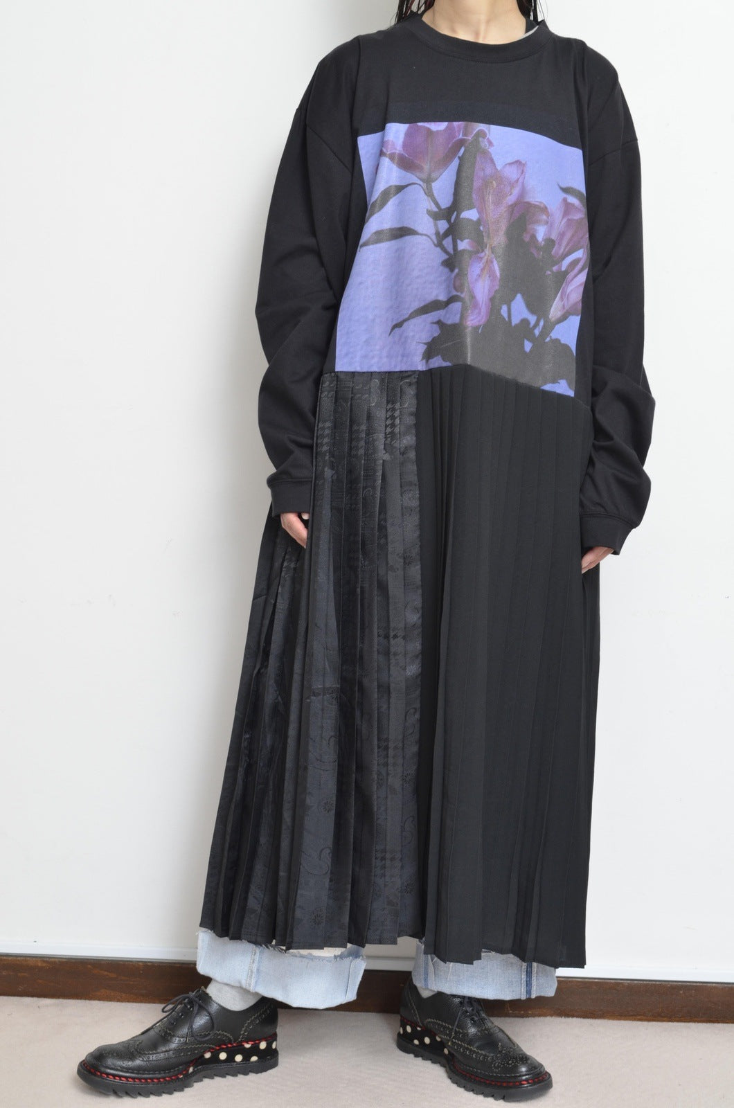 PLEATS OP_PRINT L/S T (02_BLK/YURI)