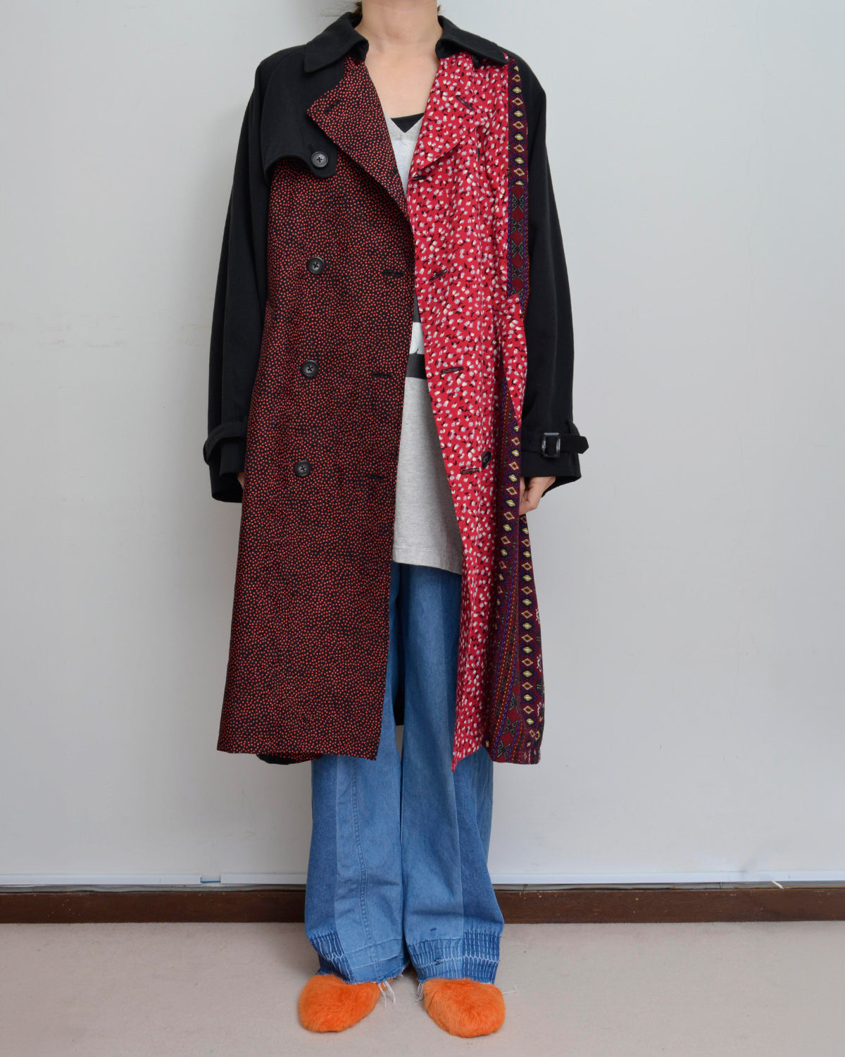 YEAH RIGHT REMIX TRENCH COAT 再構築トレンチコート kOhAKU異素材ドッキング配色トレンチコート[品番：MITW0016556