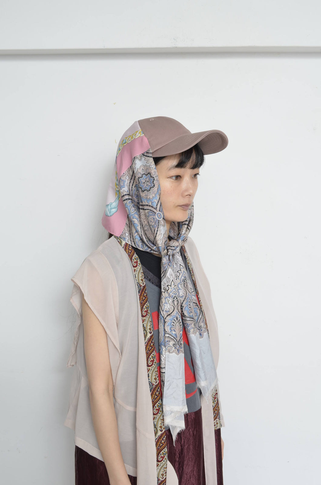 SCARF DROOPY CAP / PINK_B