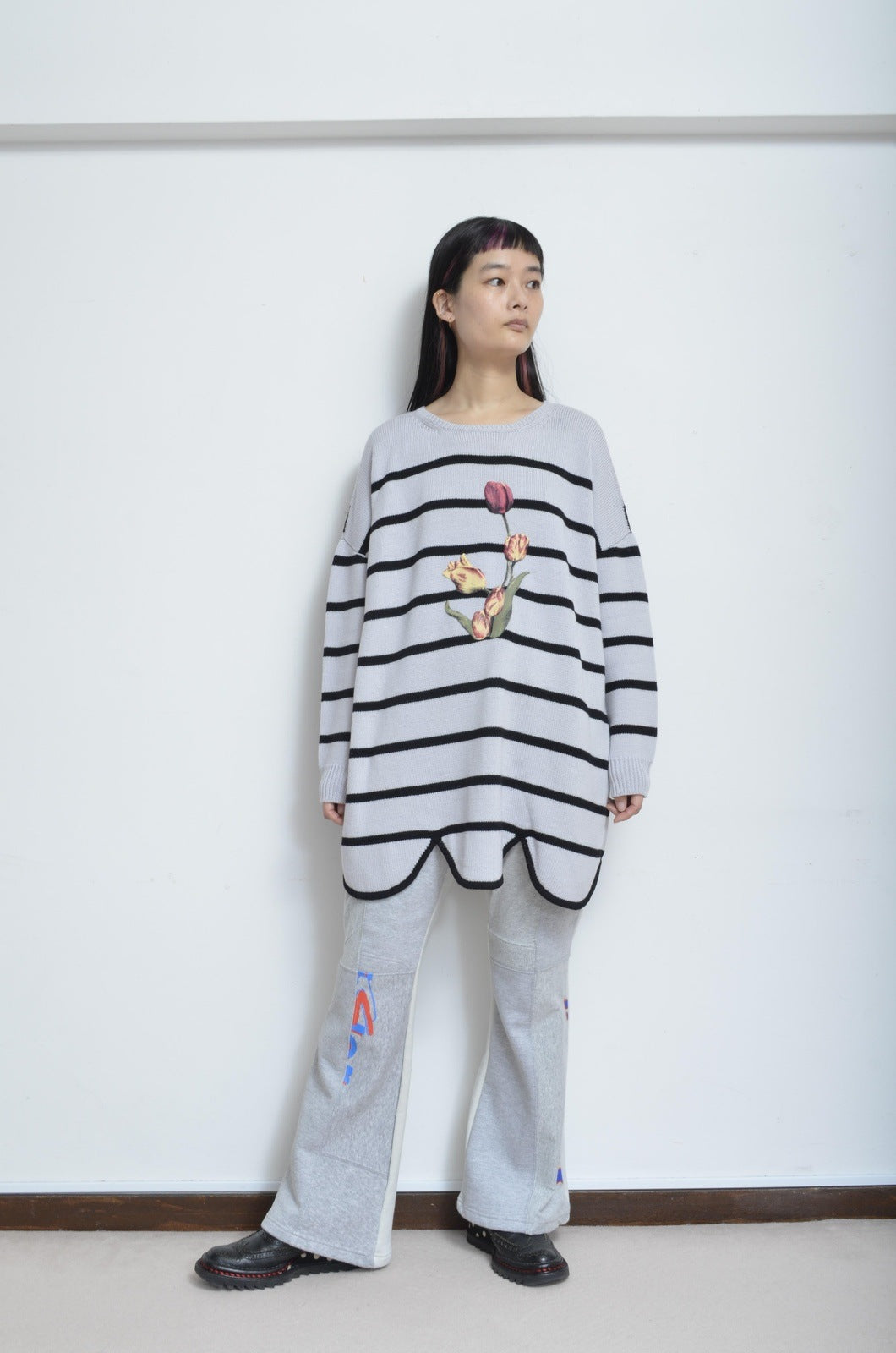 RIPPLE WAVE HEM KNIT P/O w/NECK PARTS(BORDER)_B