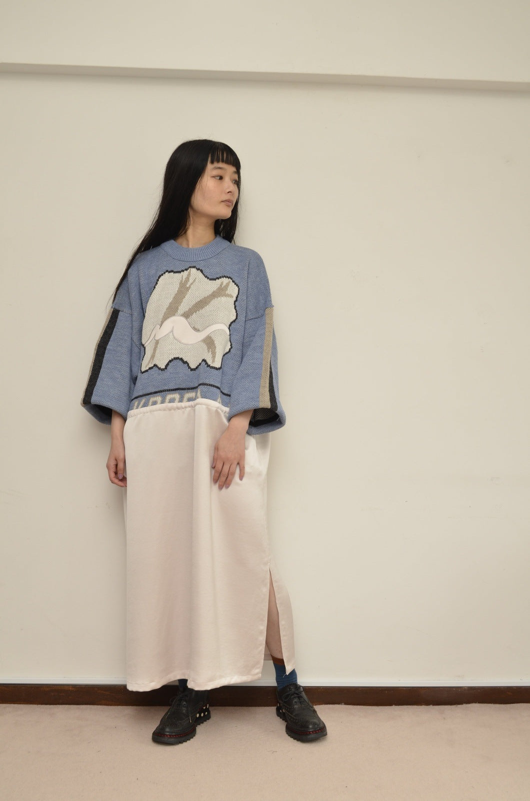 nyoroli KNIT*SATIN OP / WHT_00