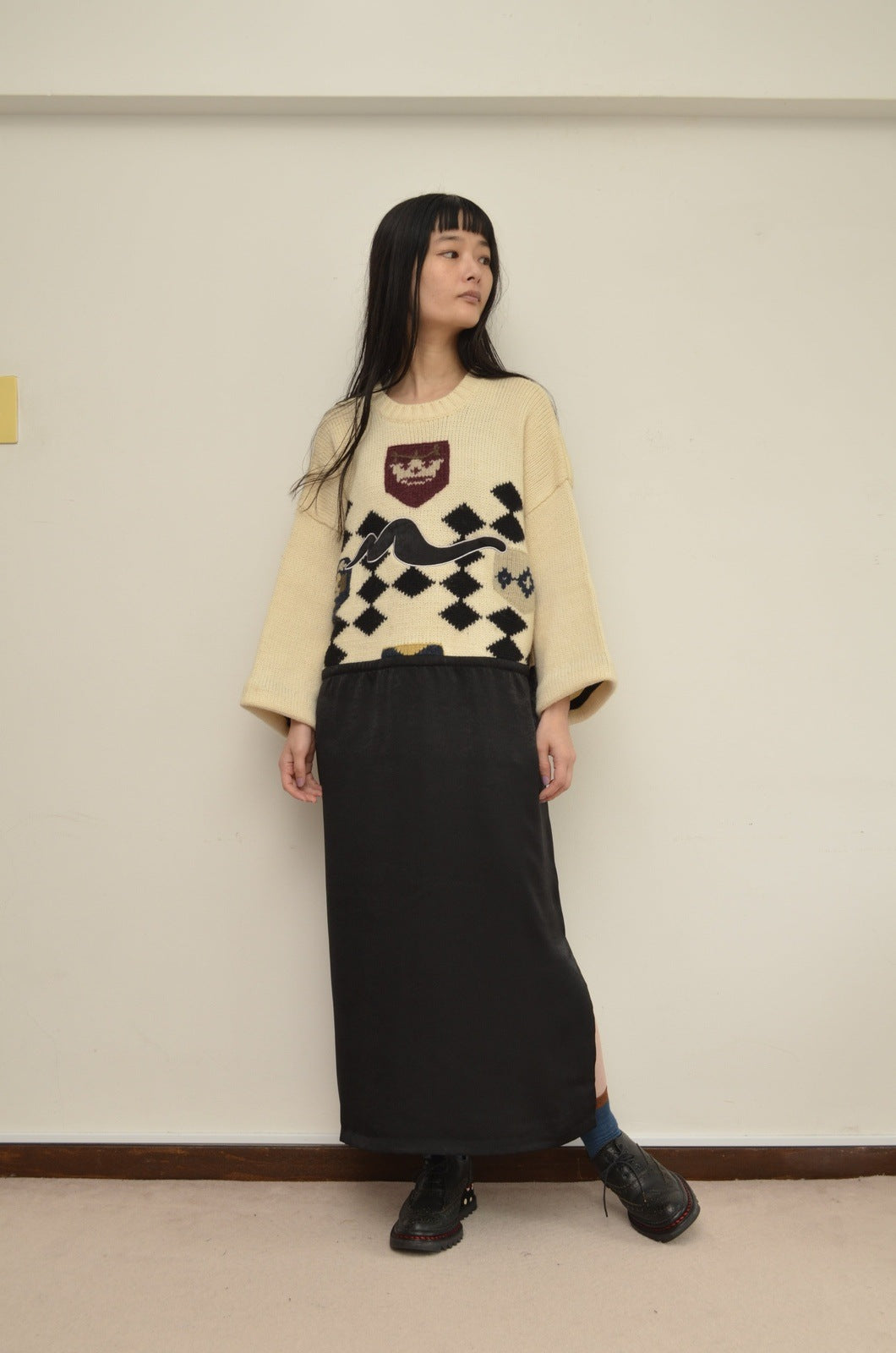 nyoroli KNIT*SATIN OP / BLK_00