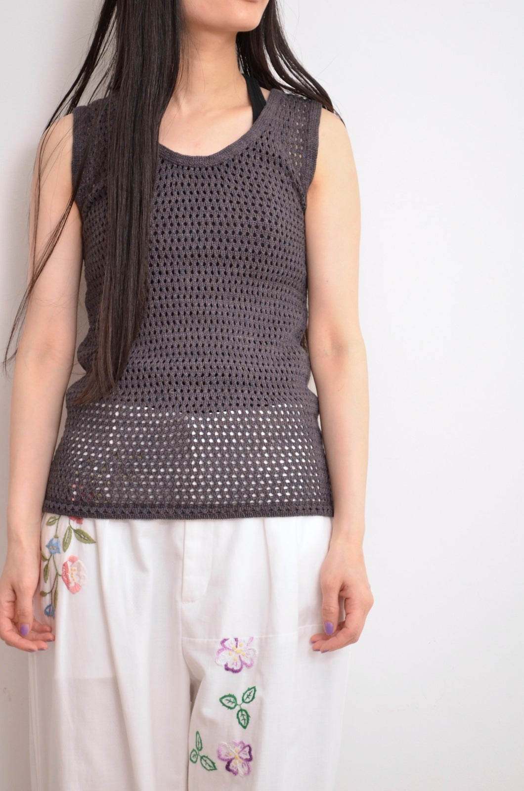 MESH KNIT TANK TOP / D.BRN